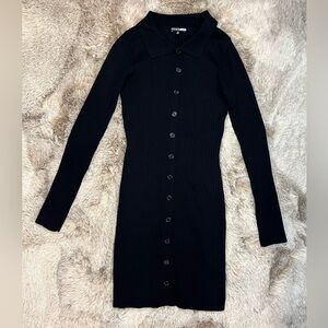 Fashion Nova Anaisa Black Sweater Long Sleeve Button Up Mini Dress NWOT